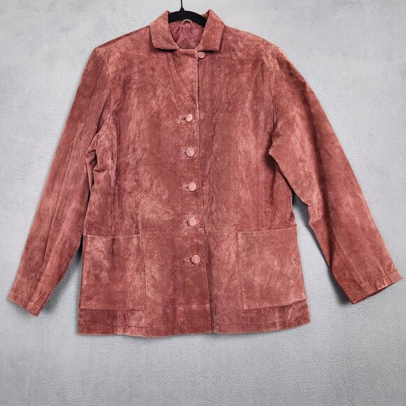 Stan Herman Studio Leather Jacket Womens Large Pink Suede Button Front Lined - Picture 1 of 13